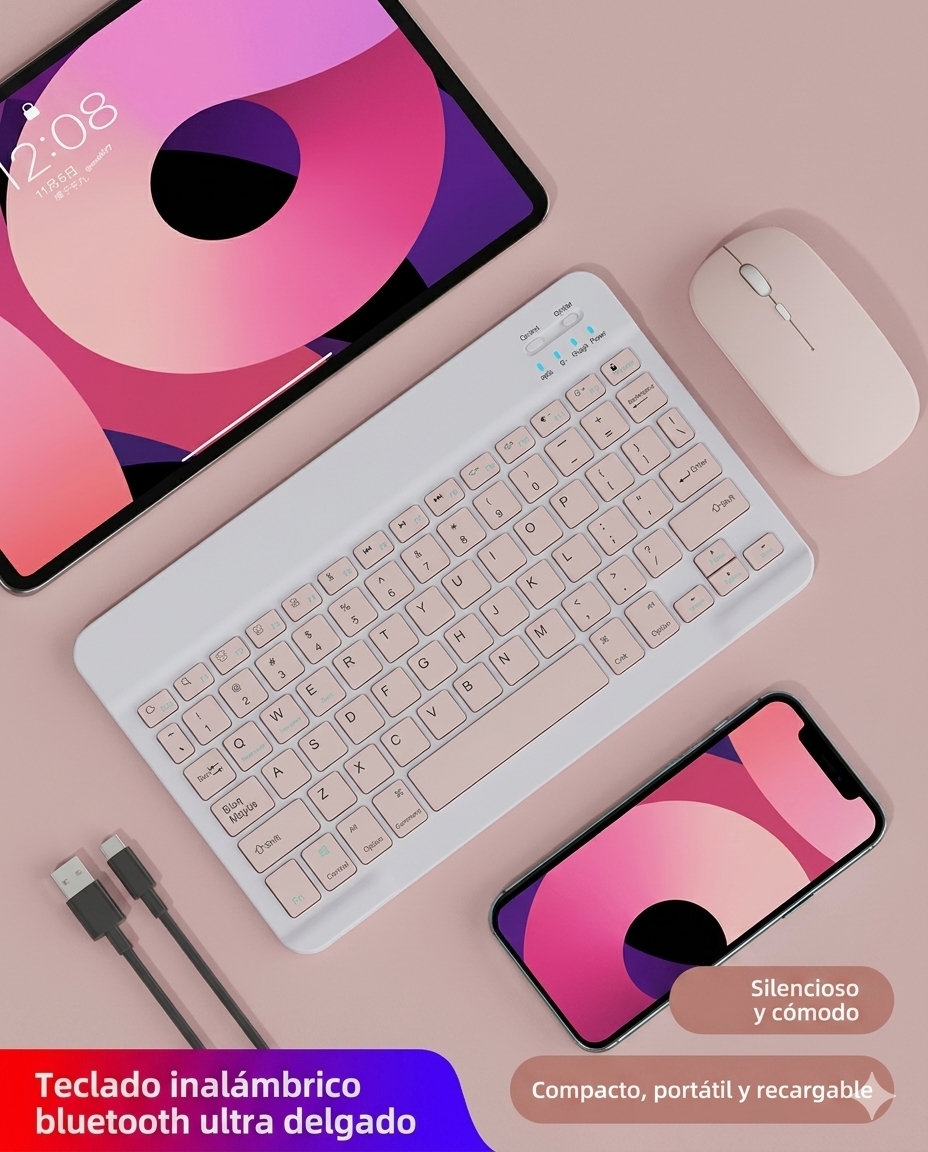 KIT TECLADO + MOUSE INALAMBRICO ROSA